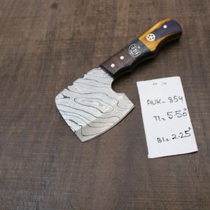Couteau à découper miniature en acier Damas fait main, manche en bois multicolore, outil utilitaire EDC avec étui en cuir - Product Image 6