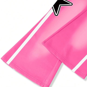 Pantalon de jogging rose personnalisé pour homme avec patch étoile, coupe ample, style urbain, à rayures latérales et jambe large - Product Image 3