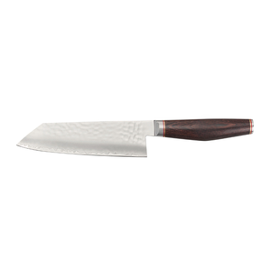 6.5-inch Bunka <b>Knife</b> with a Brown Grain Handle Silver Hammered Blade and Round End Cap for Vegetable <b>Slicing</b> Chopping - Product Image 6