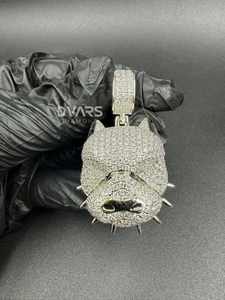 Prix de gros Collier pendentif personnalisé pour homme, motif bouledogue, style hip-hop, en argent sterling 925 - Product Image 2