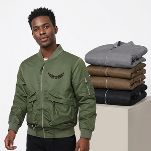 Veste pour homme avec logo brodé en forme d'ailes, fermeture éclair sur le devant, couleur unie, coupe-vent décontractée en polyester, vêtement d'automne - Product Image 2