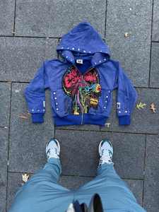 Sudadera con capucha y cremallera con gráfico de cerebro y tachuelas para hombre y mujer 2026, rosa, morado, azul, corte cropped, estilo streetwear brillante, chaqueta con tachuelas metálicas - Product Image 5