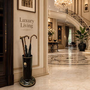 Porte-parapluie décoratif de luxe en métal sur pied avec anneau en forme de lion pour l'entrée, le bureau à domicile ou la décoration d'hôtel - Product Image 3