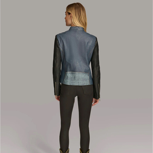 High Quality Genuine <b>Sheep</b> <b>Skin</b> Leather Customized Color Breathable Motorcycle <b>Jacket</b> Short Nylon Lining for Women OEM - Product Image 3