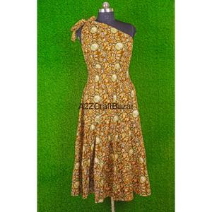 Vestido Midi Bodycon Hecho a Mano con Hombros Descubiertos, Túnica Femenina de Algodón, Elegante Estampado Floral, Cómodo para Fiesta o Playa, con Botones - Product Image 1