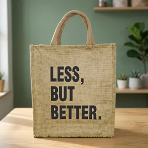 Sac en jute tendance et élégant 12x10x5 pouces, sac de courses réutilisable naturel pour les courses, le marché, les fournitures de bureau et le commerce de détail - Product Image 4