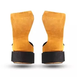 Poignées de paume réglables en néoprène sans doigts, poignée de paume réglable en cuir pour l'exercice avec sangle de soutien noire, couleur jaune - Product Image 3