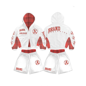 2025 Crop Zipper <b>Jacket</b> and Shorts Two Piece Set Clothing Manufacturers Custom logo High Quality <b>Rhinestones</b> Sweatsuit Set Women - Product Image 3