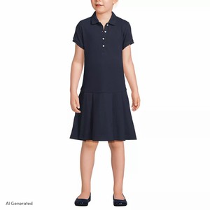 Vestido Polo de Punto de Algodón Azul Marino para Niñas, Uniforme Escolar, Ropa para Escuela Primaria - Product Image 1