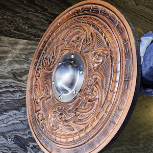 Escudo Redondo Vikingo Auténtico de Madera, Diseño Nórdico Clásico, Madera Hecha a Mano Resistente para Exhibición Histórica y Coleccionistas - Product Image 3
