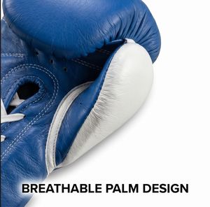 Gants de boxe personnalisés en cuir de vache bleu, respirants, légers, protection UV, extensibles, avec lacets, soutien du poignet, unisexe, pour la boxe - Product Image 3