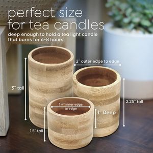 Wooden <b>Tea</b> <b>Light</b> Candle Holders, 3 Sizes Wood Votive Candle Holder, Wood Log Candle Holders Rustic Tealight Candle Holder for - Product Image 3