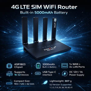 DNXT <b>4g</b> <b>Sim</b> Card <b>Router</b> <b>4g</b> Lte <b>Router</b> Routeur Wifi6 Routeur Wi-fi Haut Débit Built-in 5000mAh 1WAN/4LAN DC Type-C for Office Use - Product Image 2