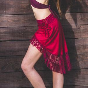 Falda de algodón asimétrica con ribete de encaje |   Falda Maxi Bohemia Ajustable en la Cintura |   Falda de fiesta a capas estilo gitano para mujer - Product Image 4