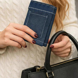 Mini billetera de mezclilla estilo vintage, monedero pequeño, tarjetero, tarjetero compacto, accesorio de bolsillo de moda para mujeres y hombres - Product Image 6