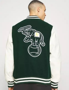 Oakland Athletics Green White Varsity Jacket Baseball Team Logo <b>Button</b> Up College Style Jacket - Product Image 2