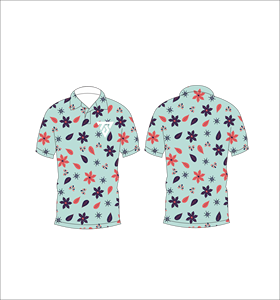 Men’s <b>Light</b> Blue Floral <b>Leaf</b> Print Polo Shirt Casual Short Sleeve Summer Fashion Golf Polo Tee - Product Image 3
