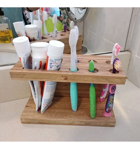 Soporte de Pared para Cepillos de Dientes, Multifuncional, Portátil, de Madera, con 1 Tubo y 6 Soportes/Estuches/Receptáculos para Cepillos de Dientes - Product Image 4