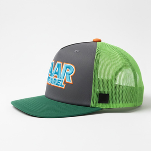 Gorra Trucker Deportiva de 6 Paneles con Logotipo Personalizado Bordado en 3D, Malla Gris y Verde Neón, Cierre a Presión, Premium, Dos Tonos, Transpirable y Cómoda - Product Image 3