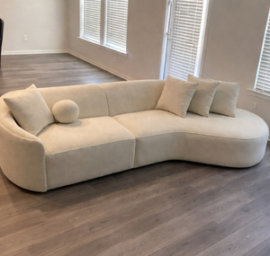 Canapé 3 places en velours blanc avec cadre en bois, chaise longue et causeuse en tissu rembourré pour salon - Product Image 4