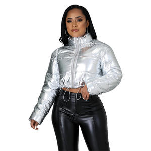 Shinny Nylon Custom logo Jackets for Women Blank Puffer Down Jacket Puffy Short Crop <b>Bubble</b> Coat for Lady - Product Image 4