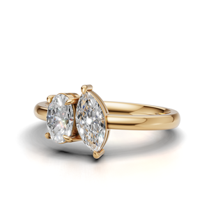IGI Certified Lab Grown Diamond Toi Et Moi <b>Ring</b> 18K Yellow / White & Rose Gold Marquise & Oval Shape Engagement <b>Ring</b> for Women - Product Image 2