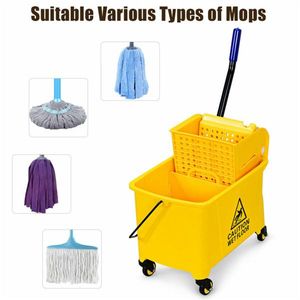 รถเข็นถังน้ำถูพื้นพลาสติก/MPPp สีเหลือง พับได้ เป็นมิตรกับสิ่งแวดล้อม สำหรับใช้ในบ้านและครัว - Product Image 6