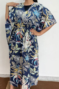 Vestido Kaftán Largo de Algodón Estampado para Mujer con Diseño Floral Único y Tacto Suave - Product Image 1