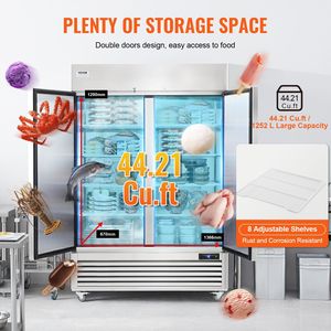 Attrezzatura di Refrigerazione per Cucine Commerciali, Congelatore Verticale in Acciaio Inox da 44,21 Piedi Cubi, 2 Porte, 54,4 Pollici, Congelatore a Pozzetto - Product Image 4