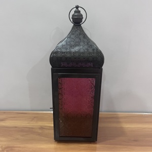 โคมไฟแขวนเหล็กสไตล์โมร็อกโกแกะสลักลายด้วยมือ พร้อมกระจกสี วินเทจ ตกแต่งบ้าน งานแต่งงาน รอมฎอน - Product Image 3