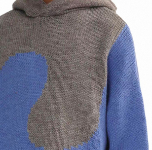 Crop Hoodie <b>Zip</b>-Up Blue And Gray Casual Knitted Sweatshirt Autumn Wear 100% Cotton - Product Image 6