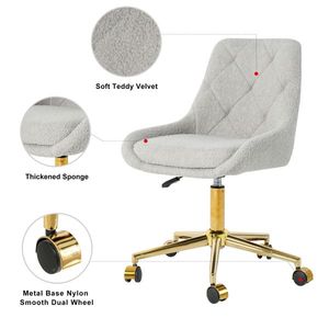 Sedia da Pranzo Moderna e Confortevole con Gambe Dorate a Cinque Punte, Rivestimento in Velluto Teddy, Sedia da Ufficio Placcata Oro con Tocco Morbido - Product Image 3