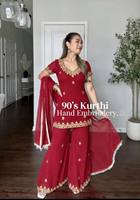 Ensemble Salwar en polyester brodé rose avec dupatta, tenue traditionnelle indienne et pakistanaise pour mariage, coupe ample longueur cheville pour femme