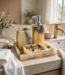 Juego de Accesorios de Baño Decorativos Modernos de Resina de Lujo, Hechos a Mano, Cuadrados, de Cuatro Piezas, para Uso en el Hogar y Hoteles - Product Image 4