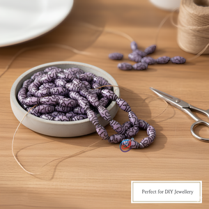 Cuentas ovaladas de diseño en morado brillante y negro |   Cuentas de Patrones Mixtos para Pulseras, Collares, Pendientes y Creación de Joyería Creativa - Product Image 3