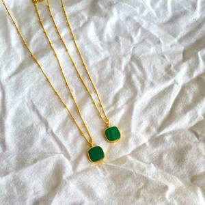 Malachite Pendant Sterling Silver Gold Plated Adjustable Chain Green Stone Necklace Handmade Jewelry Wholesale Supplier - Product Image 3