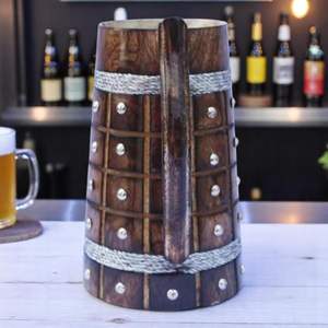 Jarra de Cerveza de Madera Hecha a Mano, con Acabado Sheesham, Estilo Barril, Ligera y Duradera, para Cerveza Artesanal, Bar en Casa, Cafetería, Fiestas - Product Image 2