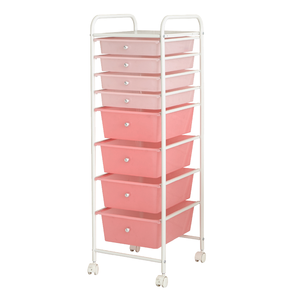 Carrito de almacenamiento de plástico rosa de 8 niveles con ruedas para la organización del hogar, uso en sala de estar y dormitorio - Product Image 3