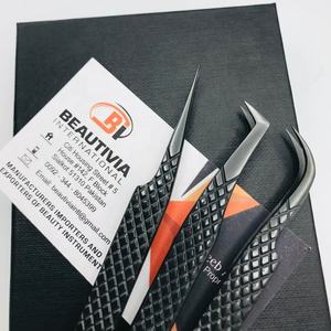 Pinzas profesionales de Extensión de pestañas de acero inoxidable Diamond Grip logotipo personalizado Plasma negro herramienta de Punta puntiaguda - Product Image 2