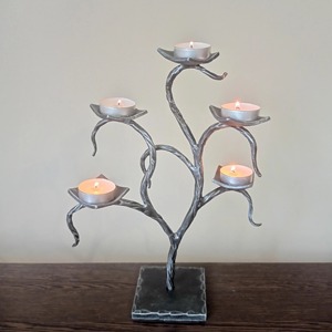 <b>Tree</b> Shape Silver Multi Candle Holder Elegant Metal Decorative <b>Stand</b> For Café And Lounge Table Styling For Premium Look - Product Image 1
