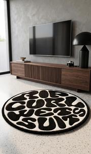 Alfombra Moderna Única con Tipografía en Espiral, Hecha a Mano con Lana, Antideslizante, Diseño Gráfico Regular en Blanco y Negro, Alfombra Decorativa - Product Image 4