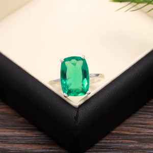 Anillo de Esmeralda Colombiana con Corte Cojín, Plata de Ley 925, Joyería de Esmeralda, Regalo de Navidad para Mujer - Product Image 2