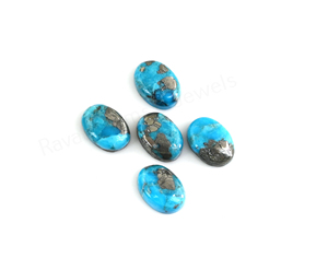 Pyrite naturelle de haute qualité, turquoise, cabochon ovale plat et lisse de 10x14mm, pour la fabrication de bijoux, boucles d'oreilles, pendentifs, bagues, bleu - Product Image 3