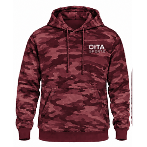 Sweat à capuche pull-over camouflage bordeaux pour homme, imprimé personnalisé, en molleton avec poche kangourou et cordon de serrage, décontracté, pour l'hiver, l'extérieur et le streetwear - Product Image 1