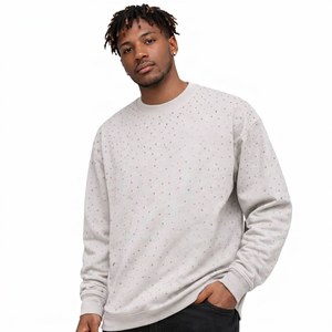 Custom Vintage Heather Grey 100% Cotton <b>Pullover</b> <b>Men</b> Trendy All Over Hot Fix Rhinestone Full Sleeve Shirt - Product Image 4