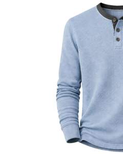 <b>Mens</b> Waffle Henley Long Sleeve <b>Thermal</b> T Shirt Sky Blue Casual Button Neck Winter Wear <b>Top</b> Cotton Slim Fit Breathable Fabric - Product Image 3