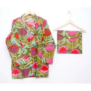 ชุดนอนผ้าฝ้ายลายดอกไม้สวยงาม เสื้อและกางเกงเข้าชุด นุ่มเบาสบาย เหมาะสำหรับฤดูร้อน ชุดนอนสำหรับผู้หญิง ชุดนอนกลางคืน - Product Image 2