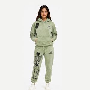 Winter Wear Solid Acid Wash Heavyweight Fleece <b>Tracksuit</b> High Quality 2 Piece Hoodie Set Custom <b>Women</b> Sweat suit Oversized - Product Image 1