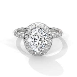 Bague de fiançailles en moissanite taille ovale en or blanc 14 carats avec sertissage pavé pour femme, style classique, bijoux - Product Image 1