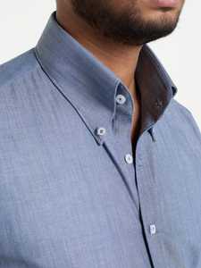 <b>Denim</b> Blue 100% Cotton Business Lightweight Summer Custom Logo Button Down Dress <b>Shirt</b> - Product Image 5